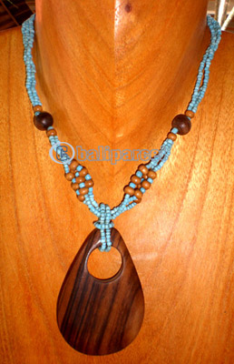 Necklace, Handmade From Glass & Wooden Beads And Sono Wood