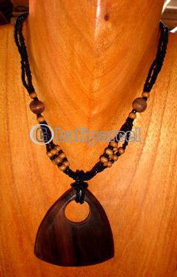 Necklace, Handmade From Glass & Wooden Beads And Sono Wood