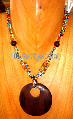 Necklace, Handmade From Glass & Wooden Beads And Sono Wood