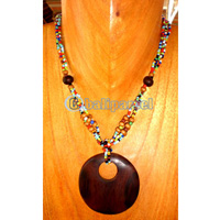Necklace, Handmade From Glass & Wooden Beads And Sono Wood
