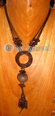 Necklace, Handmade From Wooden Beads, Coconut Shell And Cotton String.