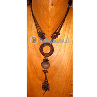 Necklace, Handmade From Wooden Beads, Coconut Shell And Cotton String.