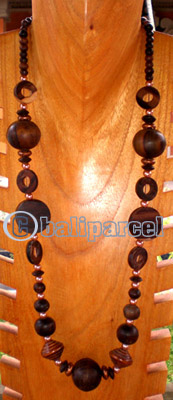 Necklace, Handmade From Glass Beads And Wooden Beads