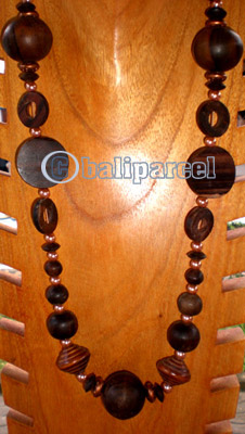 Necklace, Handmade From Glass Beads And Wooden Beads