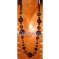 Necklace, Handmade From Glass Beads And Wooden Beads