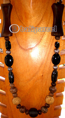 Necklace, Handmade From Wooden Beads, Sono Wood And Resin