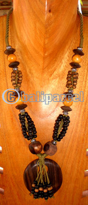 Necklace, Handmade From Wooden Beads, Sono Wood And Cotton String.