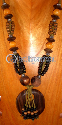 Necklace, Handmade From Wooden Beads, Sono Wood And Cotton String.