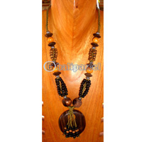 Necklace, Handmade From Wooden Beads, Sono Wood And Cotton String.