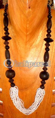 Necklace, Handmade From Glass Beads And Wooden Beads
