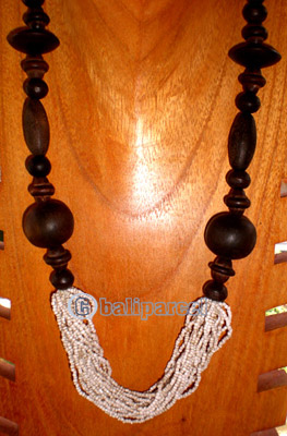 Necklace, Handmade From Glass Beads And Wooden Beads