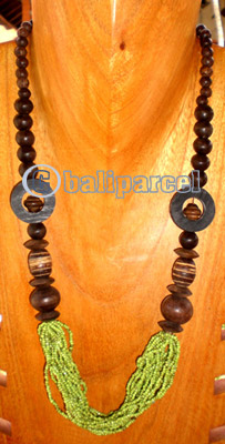 Necklace, Handmade From Glass Beads And Wooden Beads