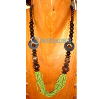 Necklace, Handmade From Glass Beads And Wooden Beads
