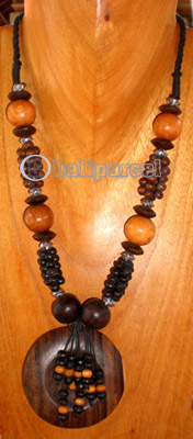 Necklace, Handmade From  Wooden Beads, Sono Wood And Cotton String.