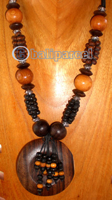 Necklace, Handmade From  Wooden Beads, Sono Wood And Cotton String.