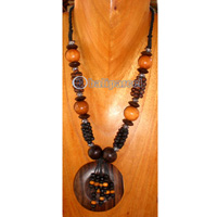 Necklace, Handmade From  Wooden Beads, Sono Wood And Cotton String.