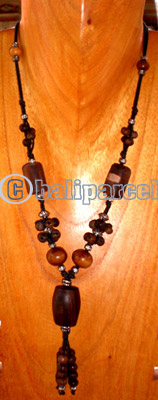 Necklace, Handmade From Wooden Beads, Sono Wood And Cotton String.