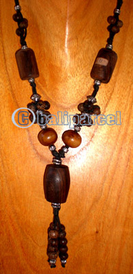 Necklace, Handmade From Wooden Beads, Sono Wood And Cotton String.