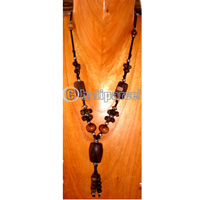 Necklace, Handmade From Wooden Beads, Sono Wood And Cotton String.