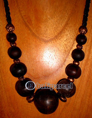 Necklace, Handmade From Glass Beads And Wooden Beads