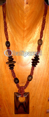 Necklace, Handmade From Glass Beads And Wooden Beads, Sono Wood.
