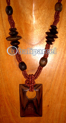 Necklace, Handmade From Glass Beads And Wooden Beads, Sono Wood.