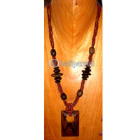 Necklace, Handmade From Glass Beads And Wooden Beads, Sono Wood.