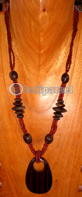 Necklace, Handmade From Glass Beads And Wooden Beads, Sono Wood.