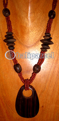 Necklace, Handmade From Glass Beads And Wooden Beads, Sono Wood.