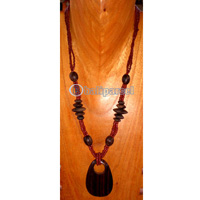 Necklace, Handmade From Glass Beads And Wooden Beads, Sono Wood.