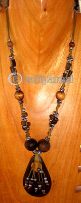 Necklace, Handmade From Wooden Beads, Sono Wood And Cotton String.