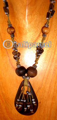 Necklace, Handmade From Wooden Beads, Sono Wood And Cotton String.