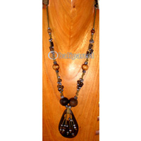 Necklace, Handmade From Wooden Beads, Sono Wood And Cotton String.