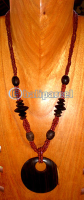 Necklace, Handmade From Glass Beads And Wooden Beads, Sono Wood.