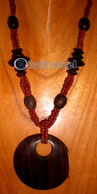 Necklace, Handmade From Glass Beads And Wooden Beads, Sono Wood.