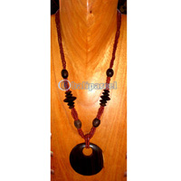 Necklace, Handmade From Glass Beads And Wooden Beads, Sono Wood.