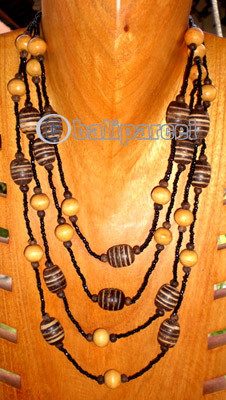 Necklace, Handmade From Glass Beads And Wooden Beads