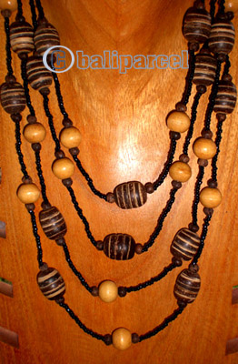 Necklace, Handmade From Glass Beads And Wooden Beads