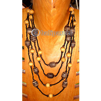 Necklace, Handmade From Glass Beads And Wooden Beads