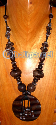 Necklace, Handmade From Glass Beads And Wooden Beads, Sono Wood.