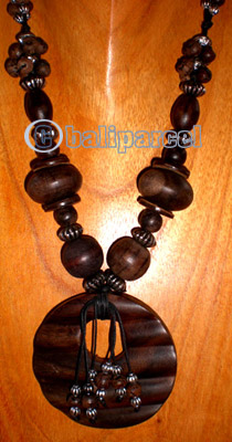 Necklace, Handmade From Glass Beads And Wooden Beads, Sono Wood.