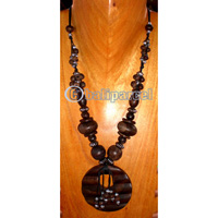 Necklace, Handmade From Glass Beads And Wooden Beads, Sono Wood.