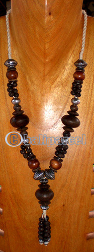 Necklace, Handmade From Wooden Beads And Cotton String.