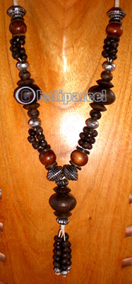 Necklace, Handmade From Wooden Beads And Cotton String.