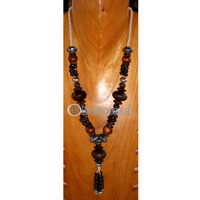 Necklace, Handmade From Wooden Beads And Cotton String.
