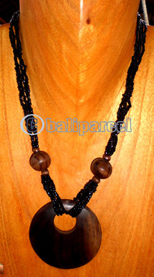 Necklace, Handmade From Glass Beads And Sono Wood