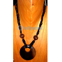 Necklace, Handmade From Glass Beads And Sono Wood
