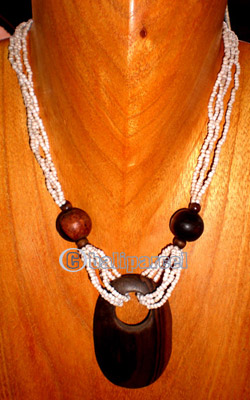 Necklace, Handmade From Glass Beads And Sono Wood