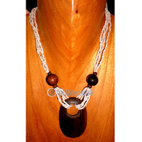 Necklace, Handmade From Glass Beads And Sono Wood