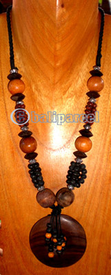 Necklace, Handmade From Wooden Beads, Sono Wood And Cotton String.